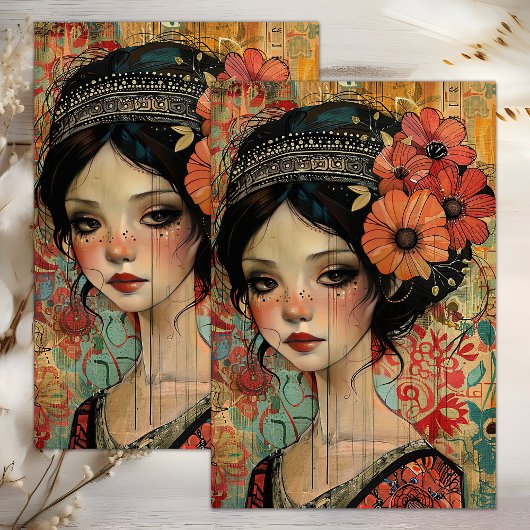 PAPIER MOUSSELINE DÉCOUPAGE DE FILLES BOHO WHIMSICAL