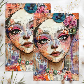 PAPIER MOUSSELINE DÉCOUPAGE DE FILLES CUTE QUIRKY BOHO