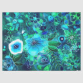 Papier Mousseline Découpage de fleurs Abstraites Turquoises bleues (Recto)