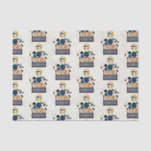 Papier Mousseline Découpage de fleurs vintage voyage bleu marine ros