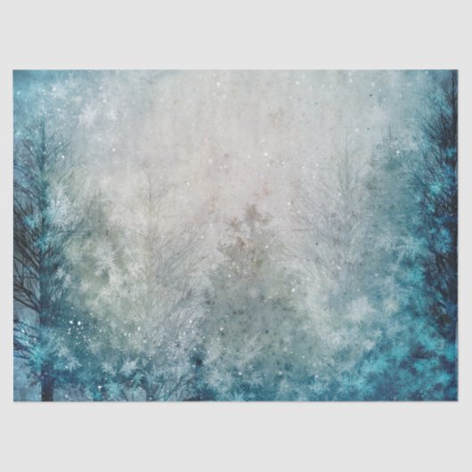 Papier Mousseline Découpage de la forêt de pins d'hiver turquoise (Recto)