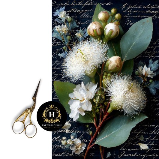 Papier Mousseline Découpage de la noix blanche et de la fleur bleue