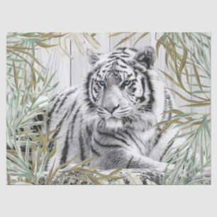 Papier Mousseline Découpage de la paume tropicale du tigre blanc du