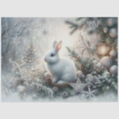 Papier Mousseline Découpage de lapin blanc en bois d'hiver (Recto)