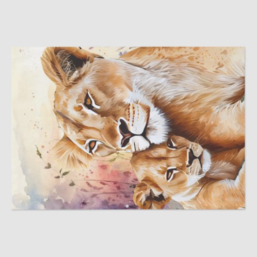 Papier Mousseline Découpage de l'aquarelle Fleur sauvage Lion Cub (Recto)