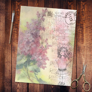 Papier Mousseline Découpage de l'éphémère de timbre vintage Floral L