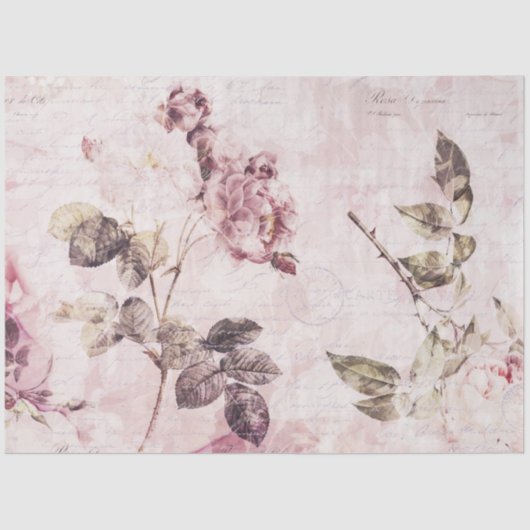 Papier Mousseline Découpage de l'Ephémère végétale rose vintage (Recto)