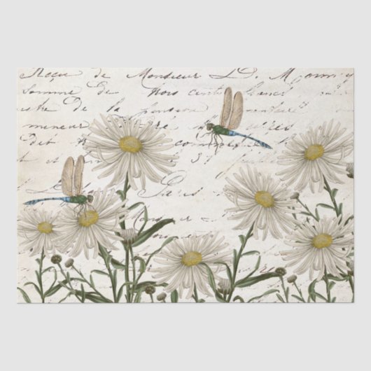 Papier Mousseline Découpage de libellule de fleur sauvage de script (Recto)
