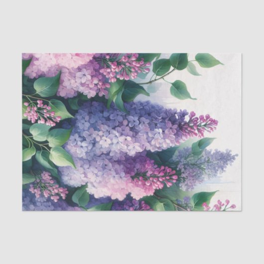 Papier Mousseline Découpage de lilas à l'aquarelle drapé (Recto)