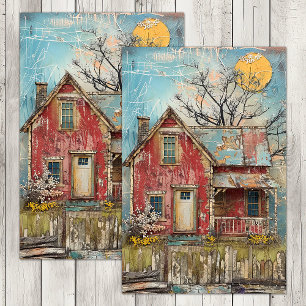PAPIER MOUSSELINE DÉCOUPAGE DE MÉDIAS MIXTES SHABBY RED FARMHOUSE