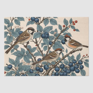 Papier Mousseline Découpage de moineaux et de bleuets vintage