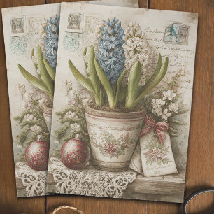 Papier Mousseline Découpage de Noël floral à la jacinthe bleue vinta