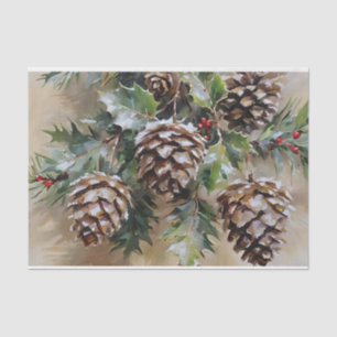 Papier Mousseline Découpage de Noël Holly et Pinecones