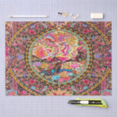 Papier Mousseline Découpage de paon rose bleu or Perse floral (Artisanat)