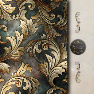 Papier Mousseline Découpage de parchemin baroque doré