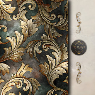 Papier Mousseline Découpage de parchemin baroque doré