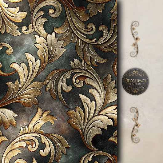 Papier Mousseline Découpage de parchemin baroque doré