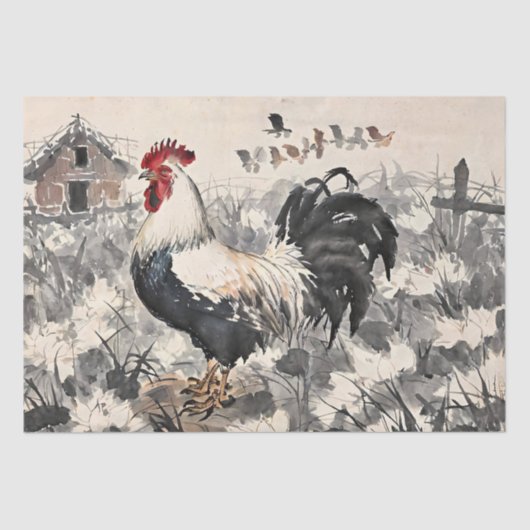 Papier Mousseline Découpage de peinture à l'encre chinoise de coq (Recto)