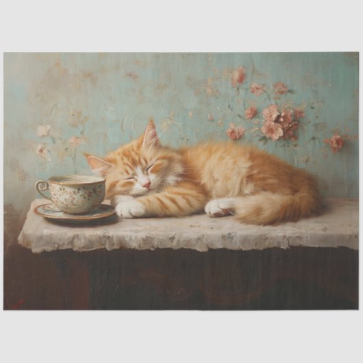 Papier Mousseline Découpage de peinture de chats orange dormant à la (Recto)