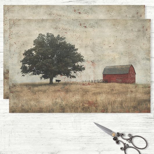 Papier Mousseline Découpage de peinture de chêne rustique et de vach