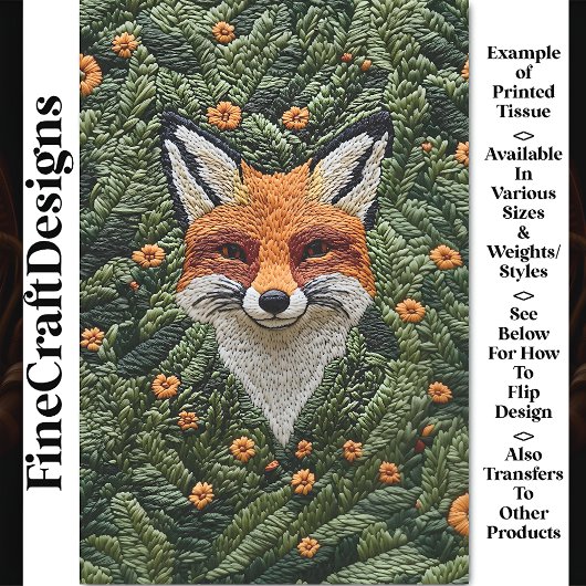 Papier Mousseline Découpage de Renard Rouge Brodé BZ6