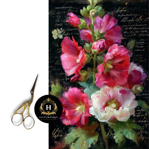 Papier Mousseline Découpage de rose trémière rose et blanc