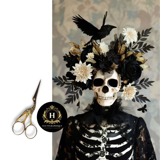 Papier Mousseline Découpage de squelette gothique noir et or