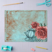 Papier Mousseline Découpage de théière florale Turquoise (Artisanat)