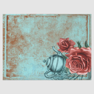 Papier Mousseline Découpage de théière florale Turquoise