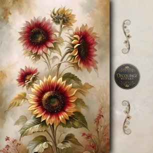 Papier Mousseline Découpage de tournesol cramoisi vintage