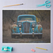 Papier Mousseline Découpage de voiture Vintage bleu rustique (Artisanat)