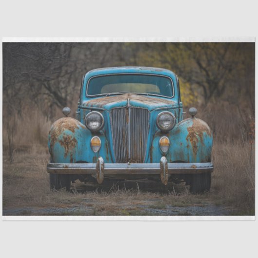 Papier Mousseline Découpage de voiture Vintage bleu rustique (Recto)