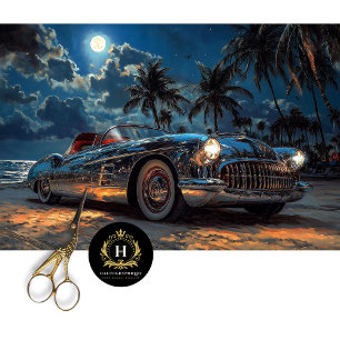 Papier Mousseline Découpage de voiture vintage tropicale au clair de