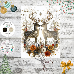 Papier Mousseline Découpage Deer Floral Art Noël