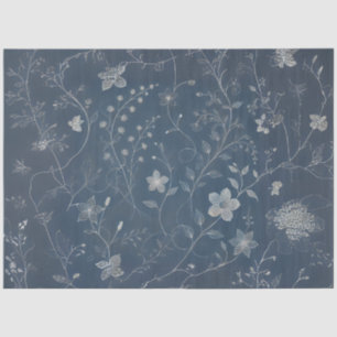 Papier Mousseline Découpage Denim et Fleurs minuscules blanches