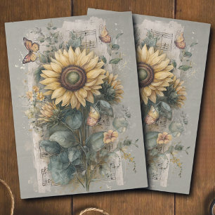 Papier Mousseline Découpage d'éphémère de tournesol vintage et de mu
