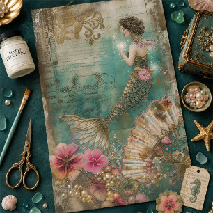 Papier Mousseline Découpage d'éphémères de sirène vintage en vert et