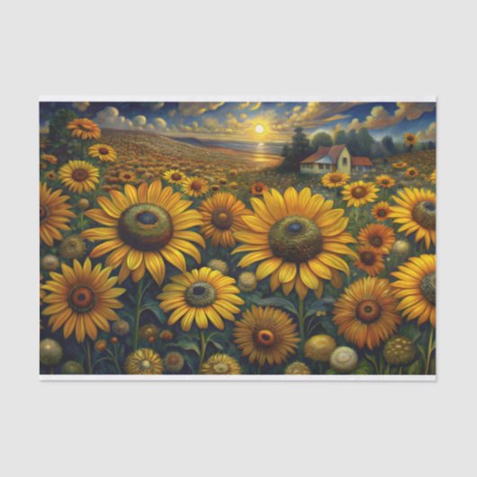 Papier Mousseline Découpage des champs de tournesol (Recto)