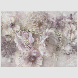 Papier Mousseline Découpage Design floral violet lavande blanc