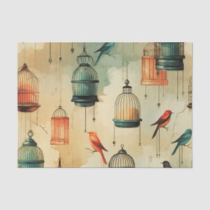 Papier Mousseline Découpage d'oiseaux et de cages d'oiseaux de style