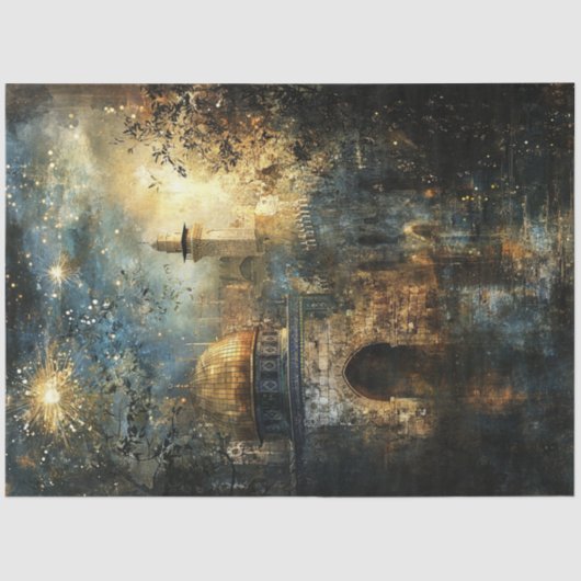 Papier Mousseline Découpage Dôme d'or de la Jérusalem Rocheuse (Recto)