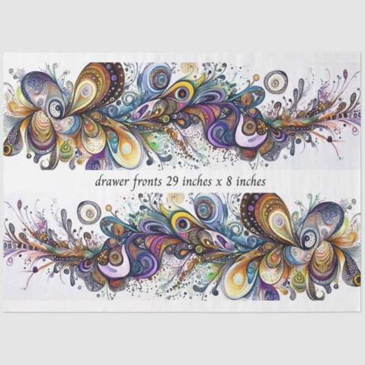 Papier Mousseline Decoupage Drawer Front 29x8 Teardrop Motif Vibrant (Recto)