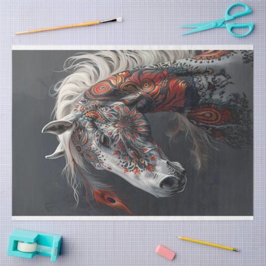 Papier Mousseline Découpage du cheval indien peint (Artisanat)