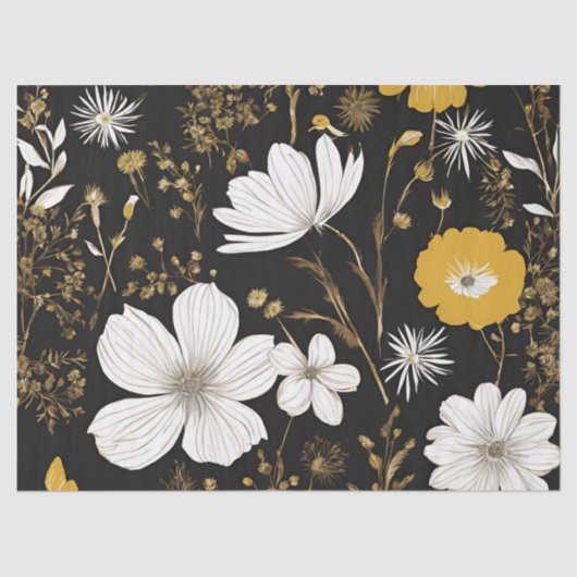 Papier Mousseline Découpage du Fleur sauvage Boho Black Gold (Recto)