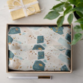 Papier Mousseline Découpage du Motif Turquoise et or Terrazzo (Cadeau)