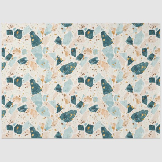 Papier Mousseline Découpage du Motif Turquoise et or Terrazzo (Recto)