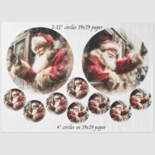 Papier Mousseline Decoupage du Père Noël agitant depuis le train 12