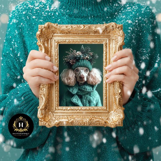 Papier Mousseline Découpage du portrait de caniche vert de Noël