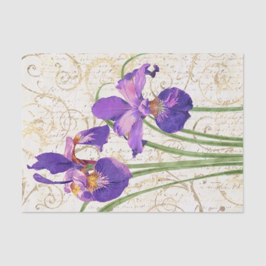 Papier Mousseline Découpage du script de damas en or Iris Purple Flo (Recto)