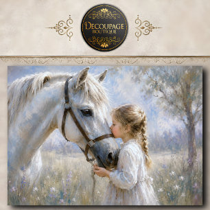 Papier Mousseline Découpage d'une fille embrassant un cheval blanc